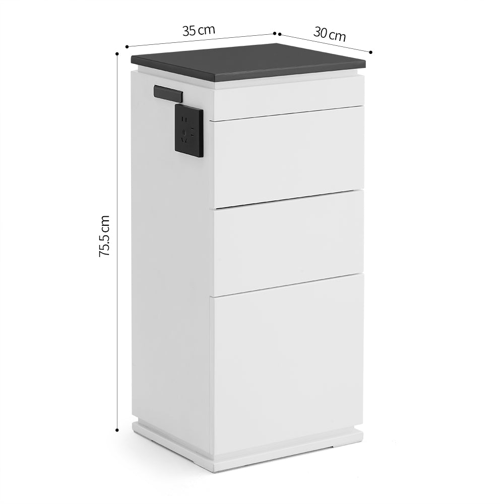 Professional Barber Station with Built-in Power Outlets - 3-Drawer Salon Cabinet with Heat-Resistant Top & Tool Holders