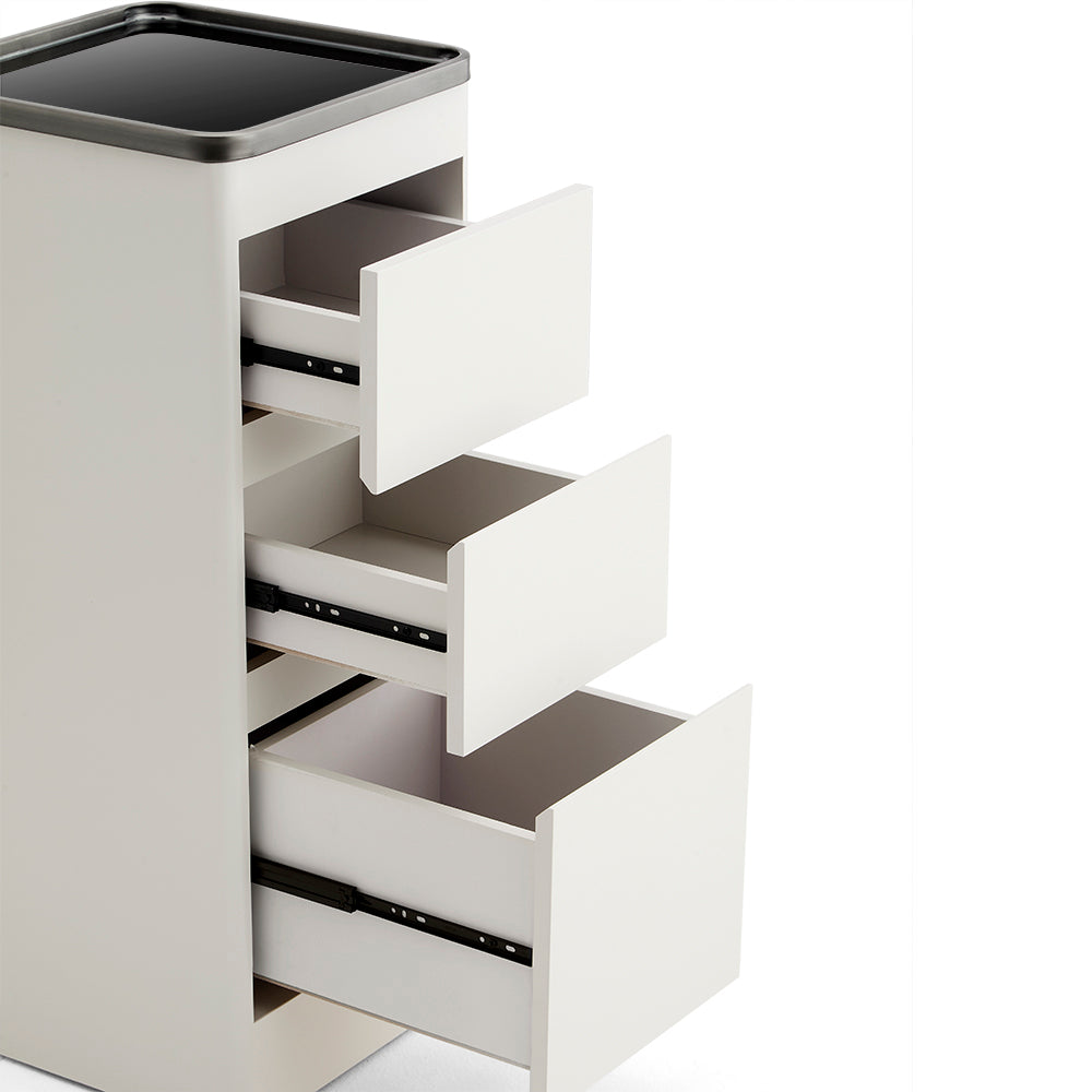 High-End 3-Drawer Salon Service Station - Professional Barber Cabinet with Stainless Steel Top Tray
