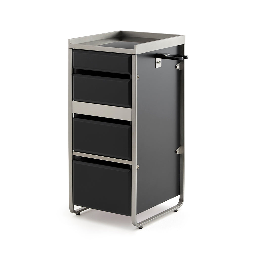 Premium 4-Drawer Barber Station - Professional Salon Storage Cabinet with Integrated Dryer Holder & Stainless Steel Trim
