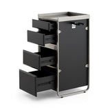 Premium 4-Drawer Barber Station - Professional Salon Storage Cabinet with Integrated Dryer Holder & Stainless Steel Trim