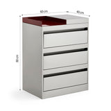 Modern Dual-Tone Salon Station - Professional 3-Drawer Metal Barber Cabinet with Recessed Crimson Worktop & Seamless Hidden Pulls