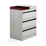 Modern Dual-Tone Salon Station - Professional 3-Drawer Metal Barber Cabinet with Recessed Crimson Worktop & Seamless Hidden Pulls