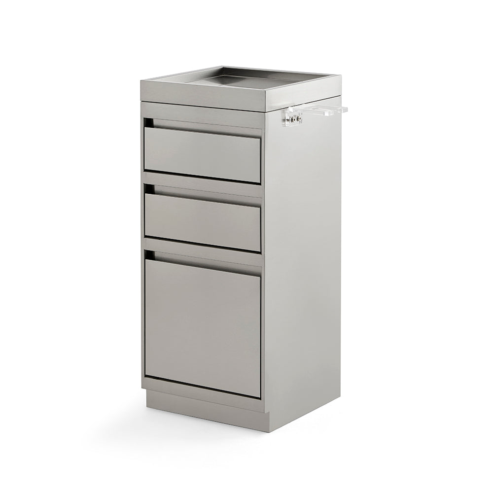 Ultra-Sleek 3-Drawer Salon Station - Premium Metal Barber Cabinet with Hidden Pulls & Acrylic Side Tool Organizer