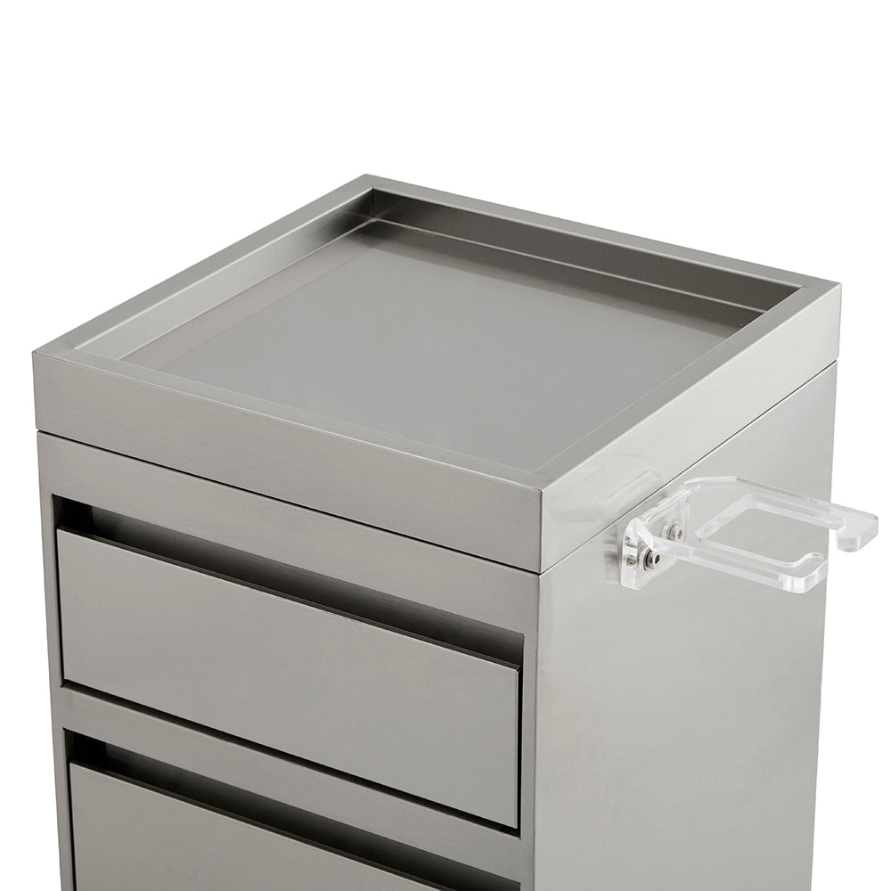 Ultra-Sleek 3-Drawer Salon Station - Premium Metal Barber Cabinet with Hidden Pulls & Acrylic Side Tool Organizer