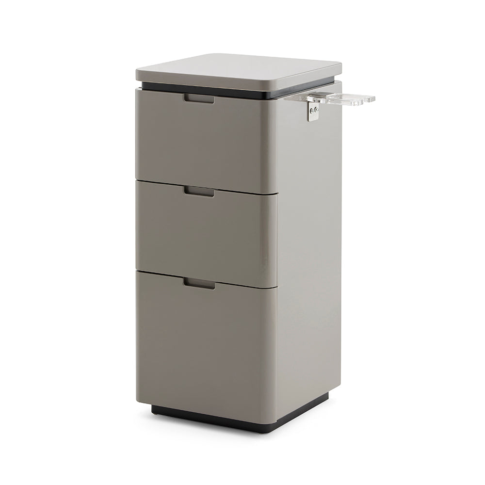Sleek 3-Drawer Professional Barber Station - Minimalist Salon Cabinet with Rounded Edges & Transparent Side Tool Holder