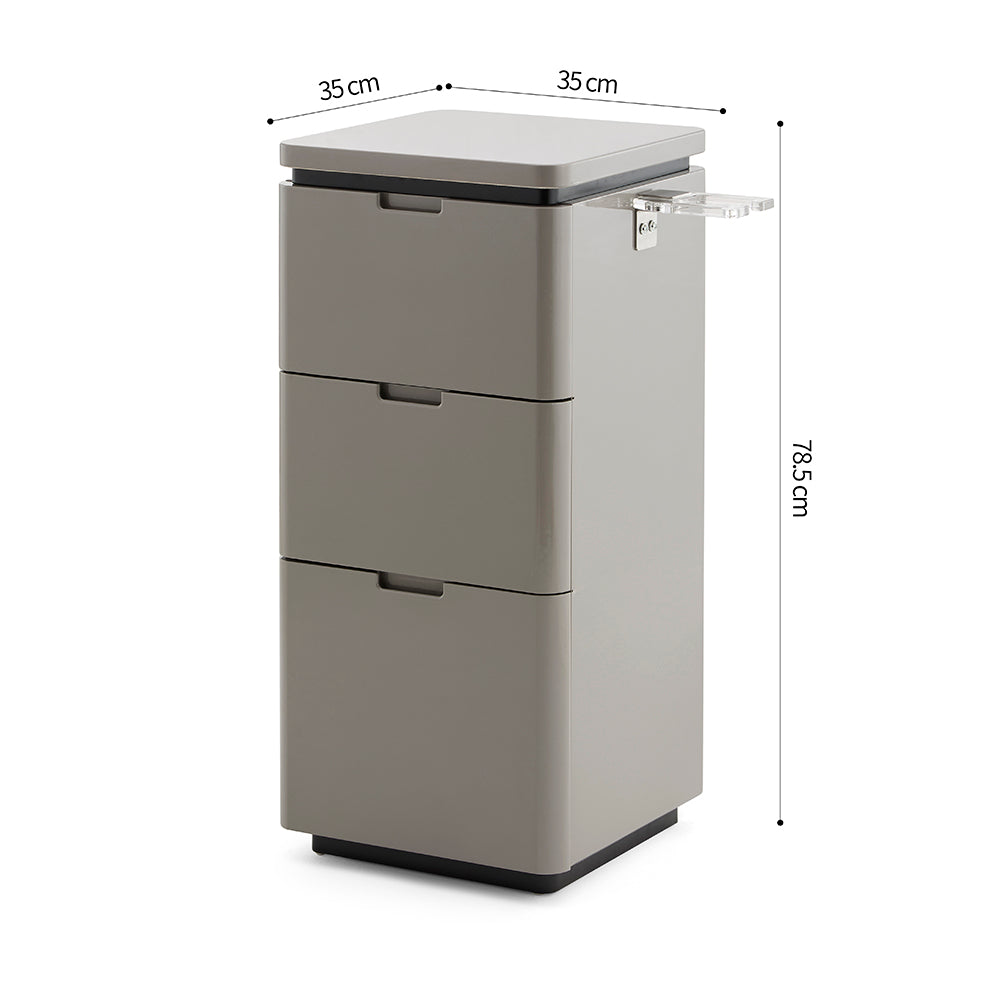 Sleek 3-Drawer Professional Barber Station - Minimalist Salon Cabinet with Rounded Edges & Transparent Side Tool Holder