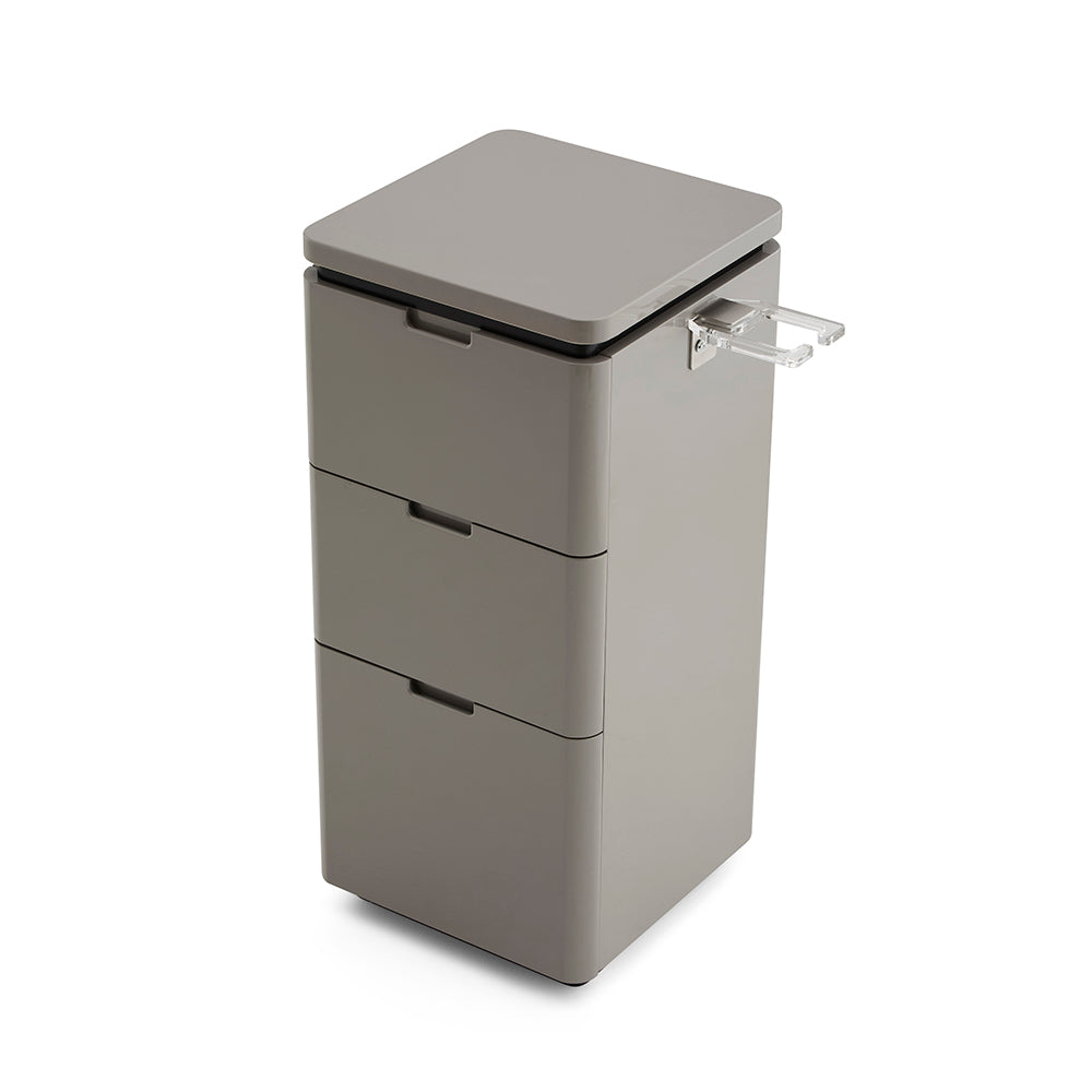 Sleek 3-Drawer Professional Barber Station - Minimalist Salon Cabinet with Rounded Edges & Transparent Side Tool Holder