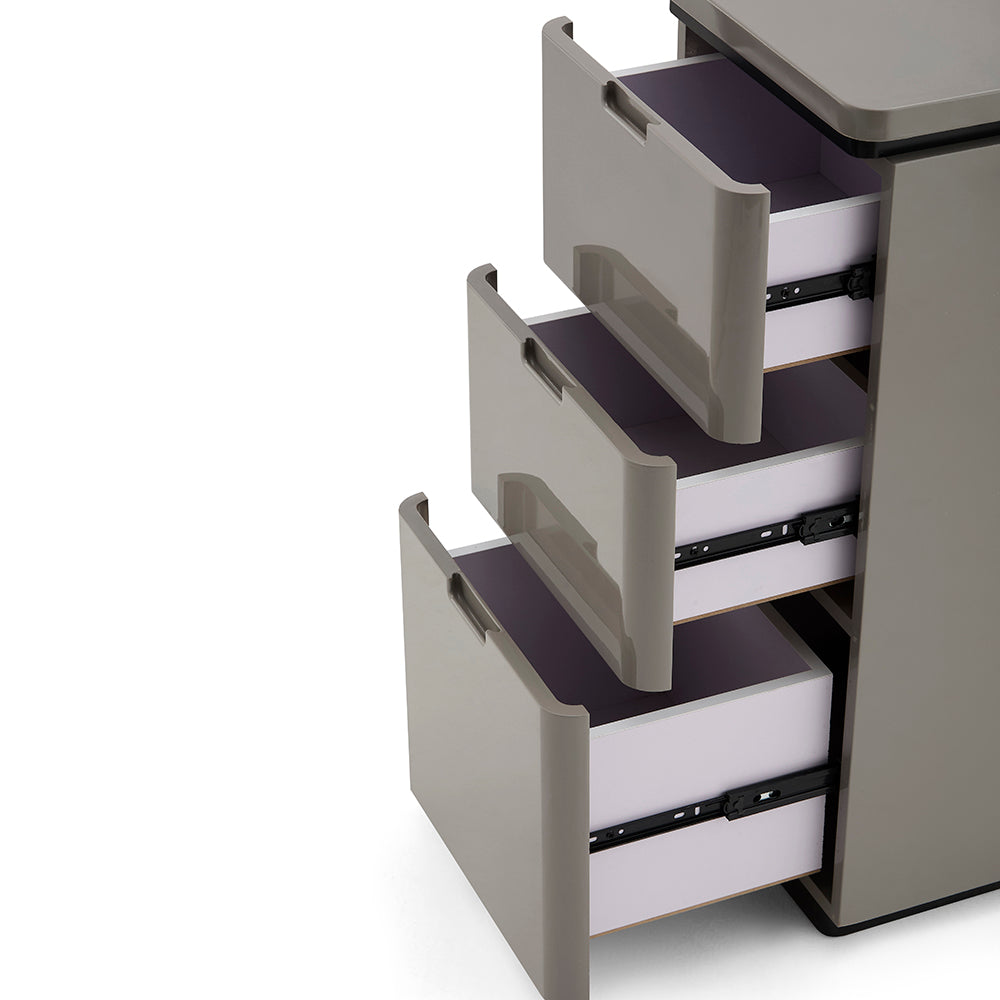 Sleek 3-Drawer Professional Barber Station - Minimalist Salon Cabinet with Rounded Edges & Transparent Side Tool Holder