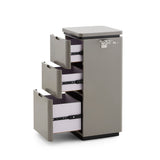 Sleek 3-Drawer Professional Barber Station - Minimalist Salon Cabinet with Rounded Edges & Transparent Side Tool Holder