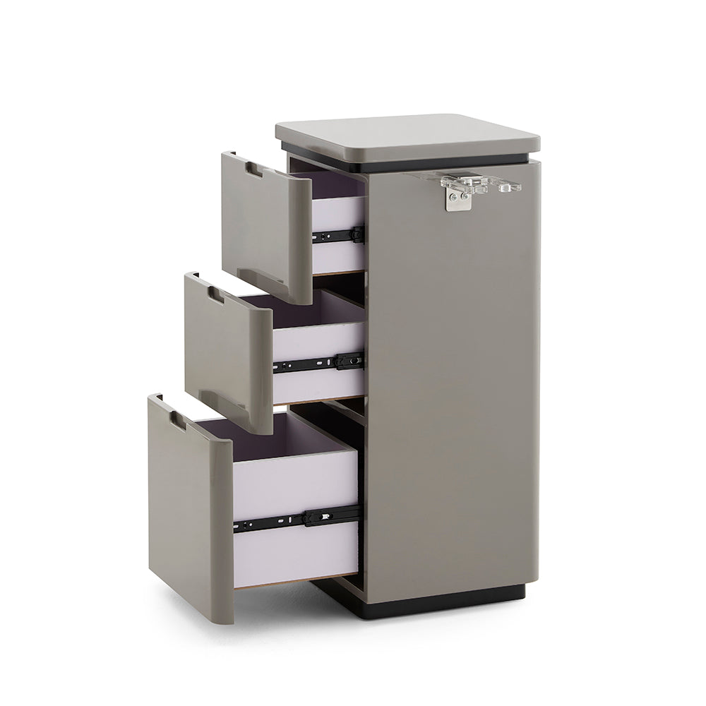 Sleek 3-Drawer Professional Barber Station - Minimalist Salon Cabinet with Rounded Edges & Transparent Side Tool Holder