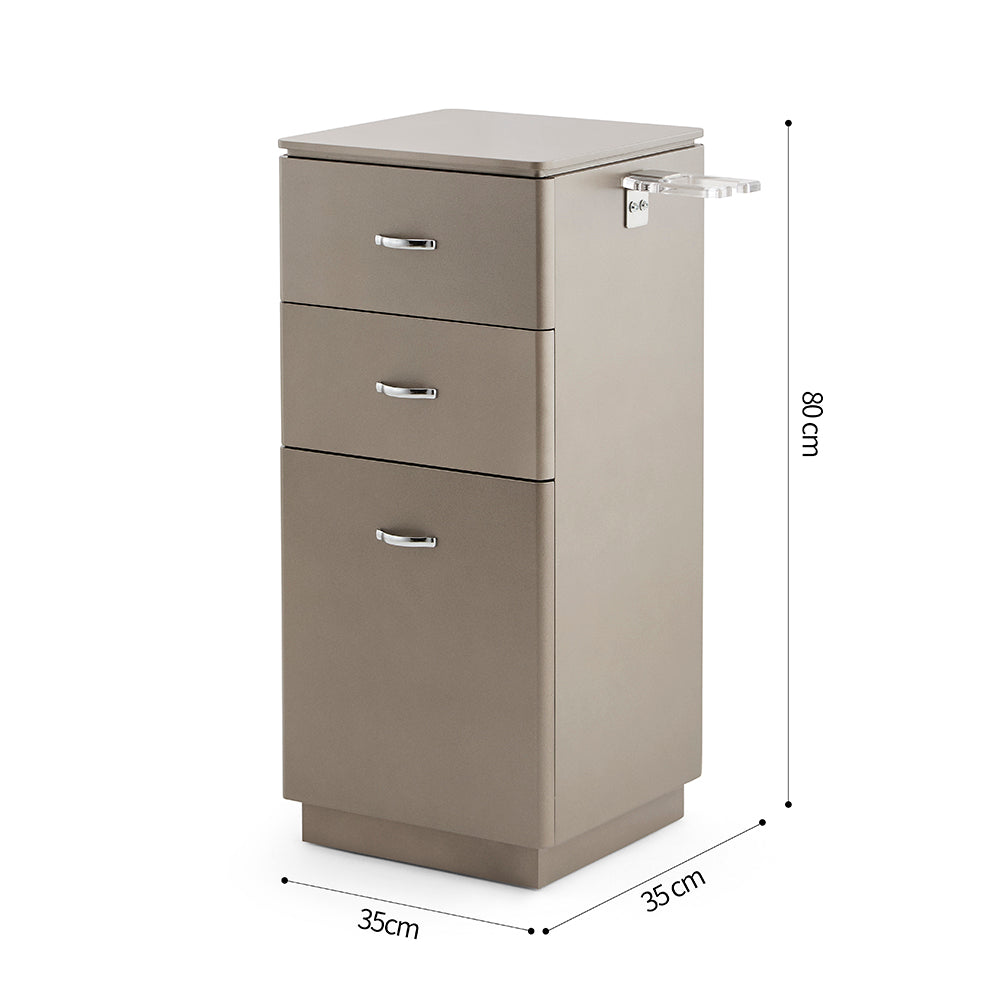 Classic 3-Drawer Salon Organizer - Professional Barber Station Cabinet with Chrome Handles & Acrylic Heat-Resistant Tool Holder