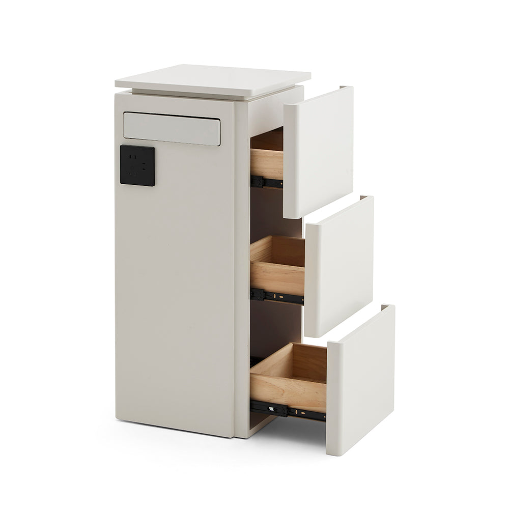 Modern 3-Drawer Salon Service Station - Professional Barber Cabinet with Integrated Power Outlets & Sleek Minimalist Design