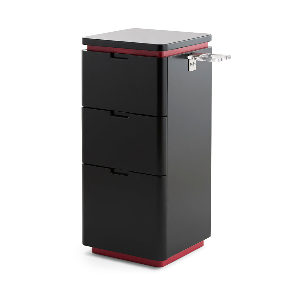 Sleek 3-Drawer Professional Barber Station - Minimalist Salon Cabinet with Rounded Edges & Transparent Side Tool Holder
