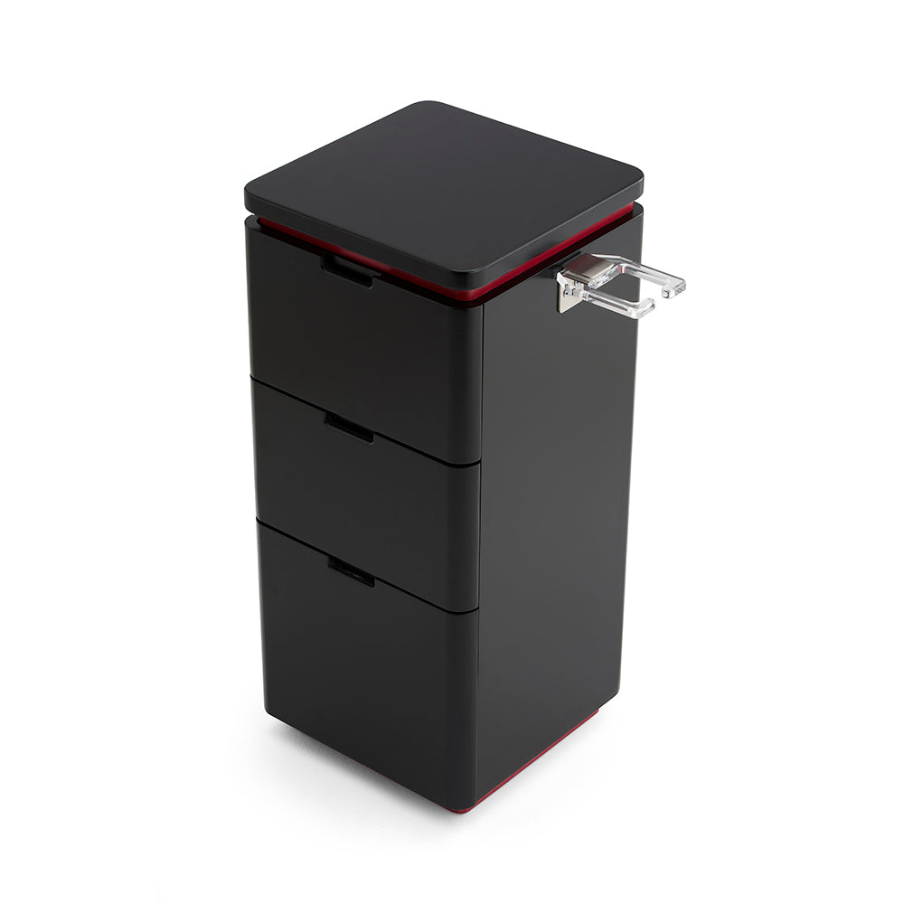 Sleek 3-Drawer Professional Barber Station - Minimalist Salon Cabinet with Rounded Edges & Transparent Side Tool Holder