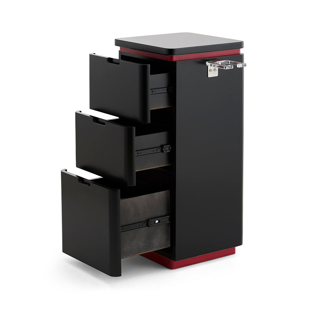 Sleek 3-Drawer Professional Barber Station - Minimalist Salon Cabinet with Rounded Edges & Transparent Side Tool Holder