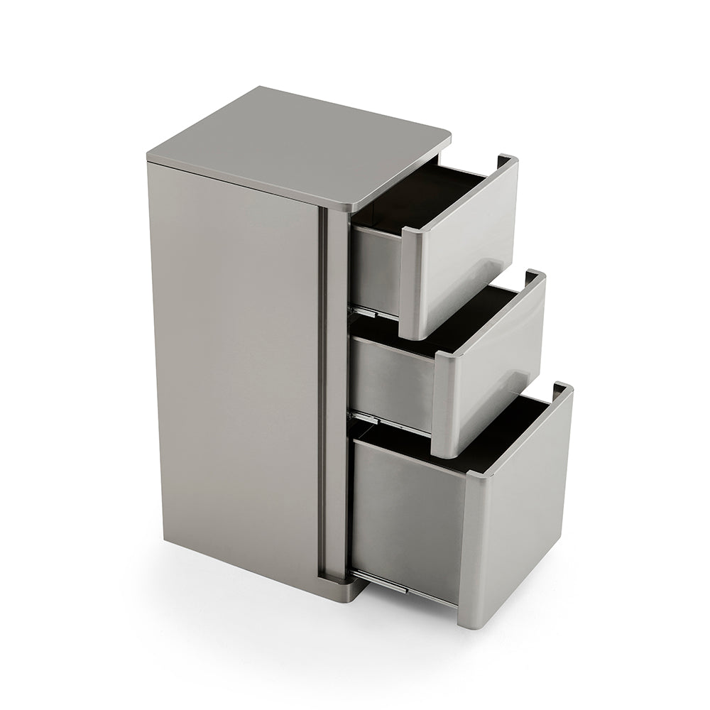 Ultra-Minimalist 3-Drawer Salon Station - Premium Seamless Metal Barber Cabinet with Hidden Pulls & Solid Storage Base