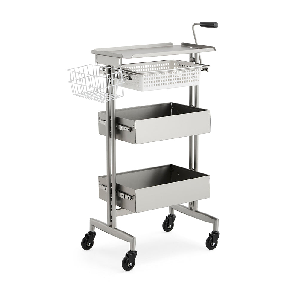 Heavy-Duty Stainless Steel Salon Trolley - Industrial Mobile Organizer with Sliding Trays and Side Wire Basket