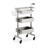 Heavy-Duty Stainless Steel Salon Trolley - Industrial Mobile Organizer with Sliding Trays and Side Wire Basket