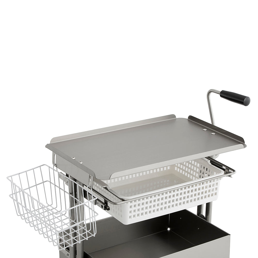 Heavy-Duty Stainless Steel Salon Trolley - Industrial Mobile Organizer with Sliding Trays and Side Wire Basket