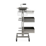 Heavy-Duty Stainless Steel Salon Trolley - Industrial Mobile Organizer with Sliding Trays and Side Wire Basket