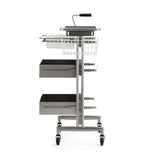 Heavy-Duty Stainless Steel Salon Trolley - Industrial Mobile Organizer with Sliding Trays and Side Wire Basket