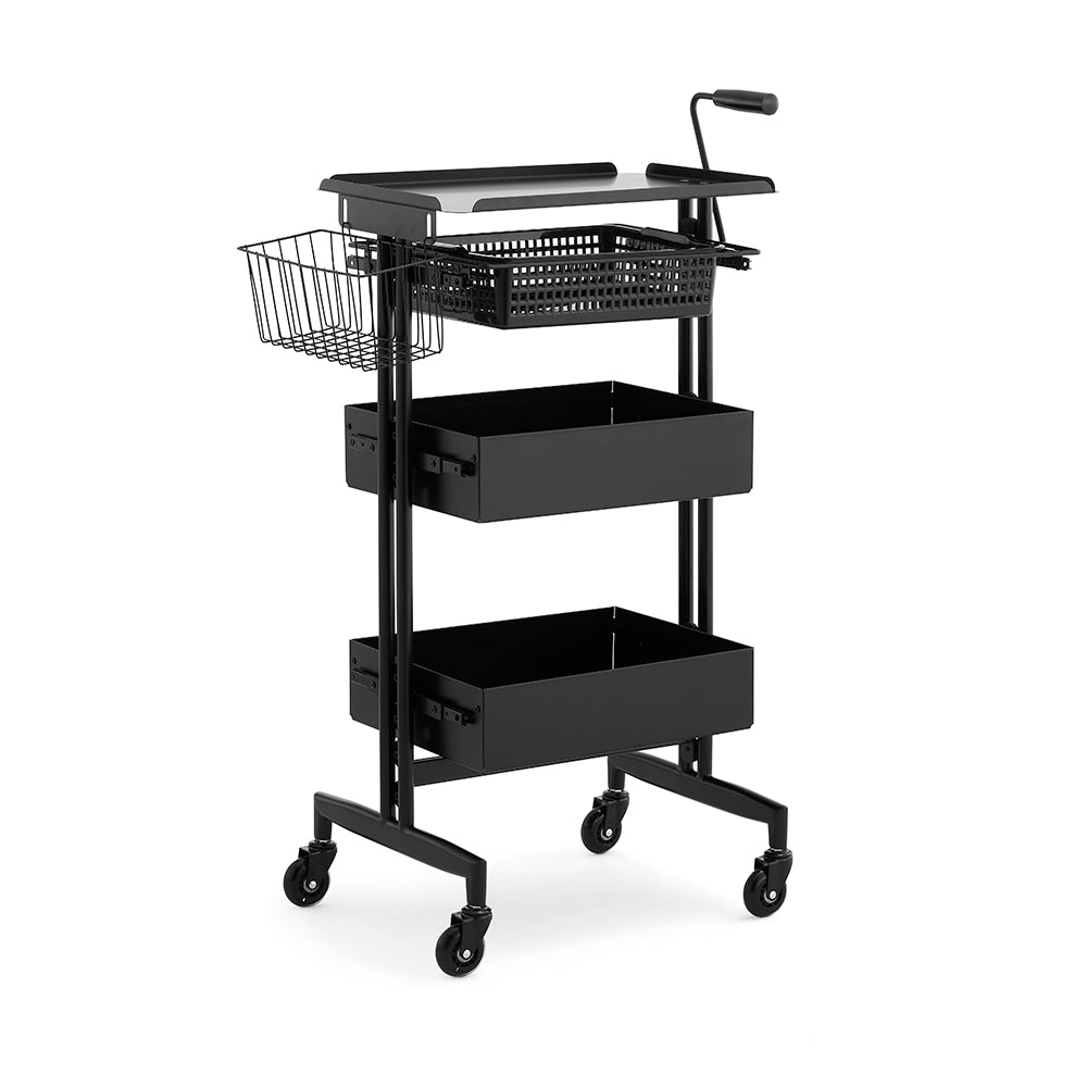 Heavy-Duty Stainless Steel Salon Trolley - Industrial Mobile Organizer with Sliding Trays and Side Wire Basket