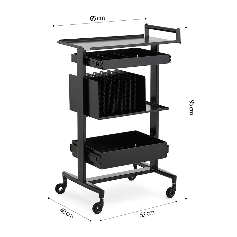 Heavy-Duty Multi-Tier Salon Station - Professional Metal Barber Trolley with Sliding Drawers, Vertical Organizers & Rolling Casters