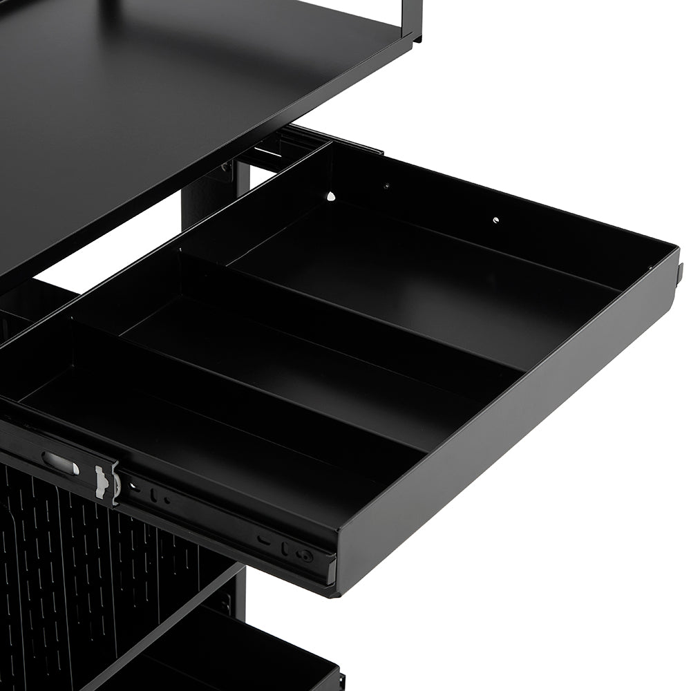Heavy-Duty Multi-Tier Salon Station - Professional Metal Barber Trolley with Sliding Drawers, Vertical Organizers & Rolling Casters