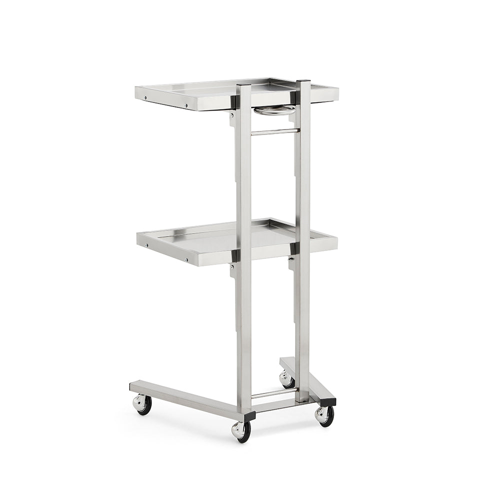 Professional Double-Tier Metal Salon Trolley - Heavy Duty Stainless Steel Service Cart with 360° Rotating Wheels