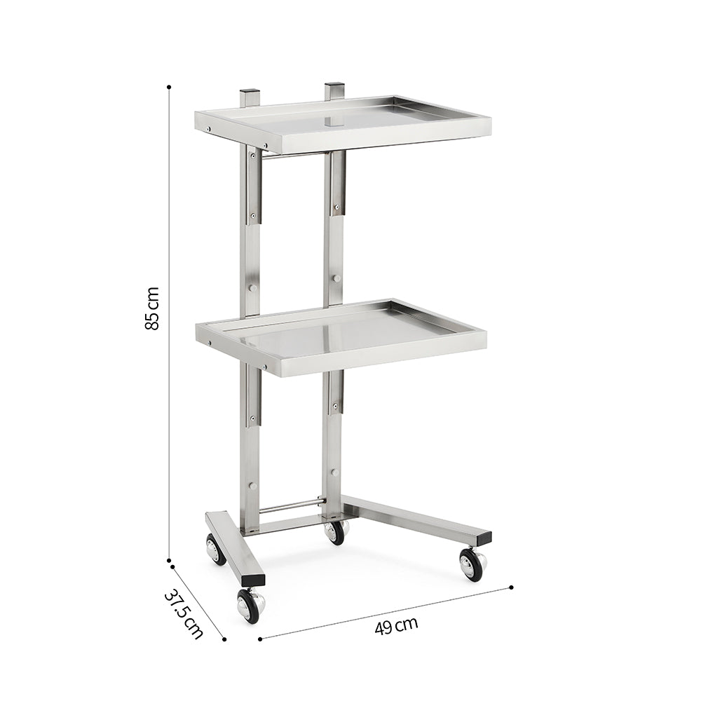 Professional Double-Tier Metal Salon Trolley - Heavy Duty Stainless Steel Service Cart with 360° Rotating Wheels