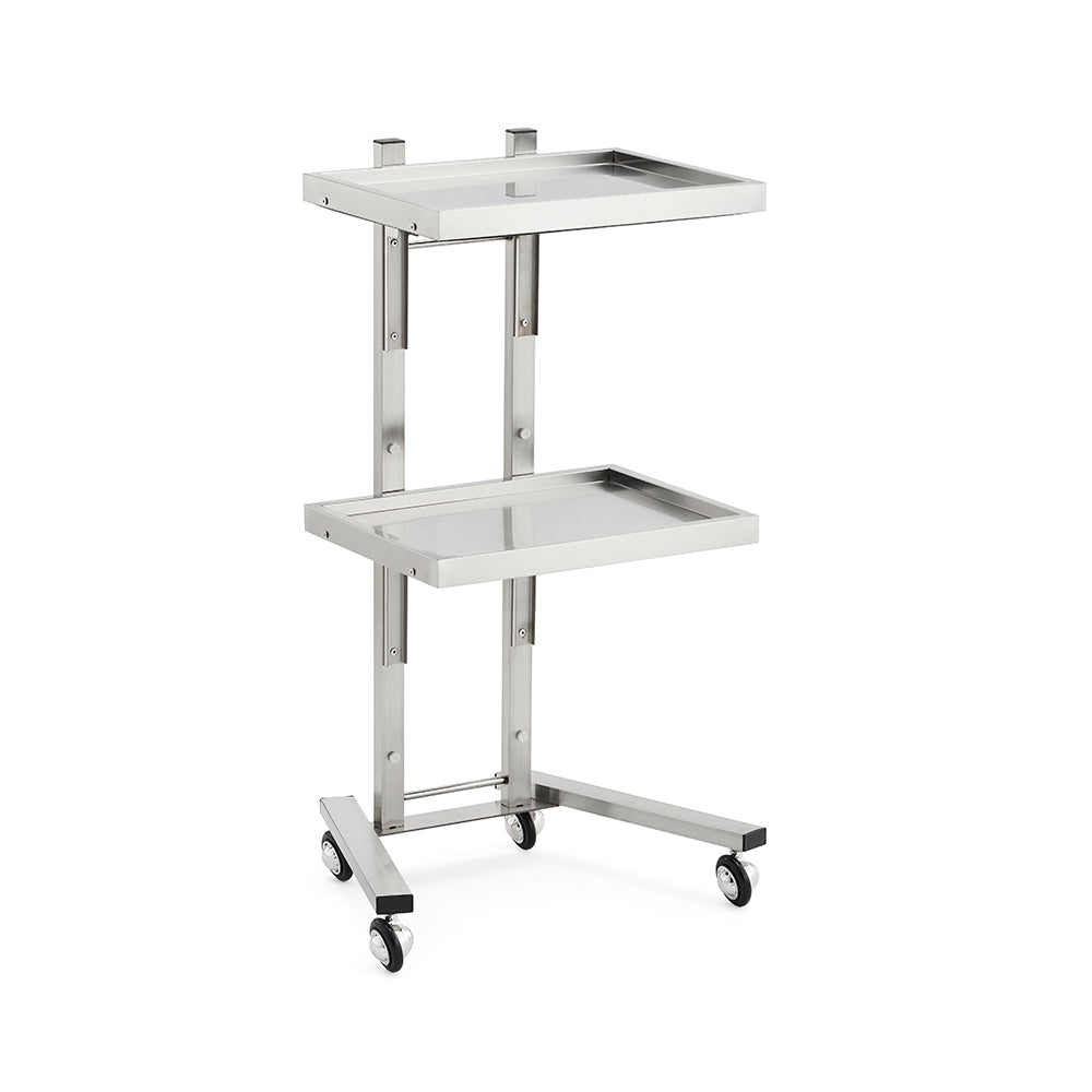 Professional Double-Tier Metal Salon Trolley - Heavy Duty Stainless Steel Service Cart with 360° Rotating Wheels