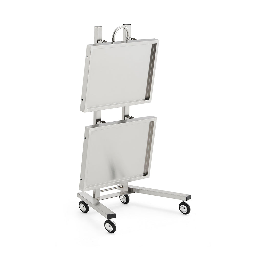 Professional Double-Tier Metal Salon Trolley - Heavy Duty Stainless Steel Service Cart with 360° Rotating Wheels