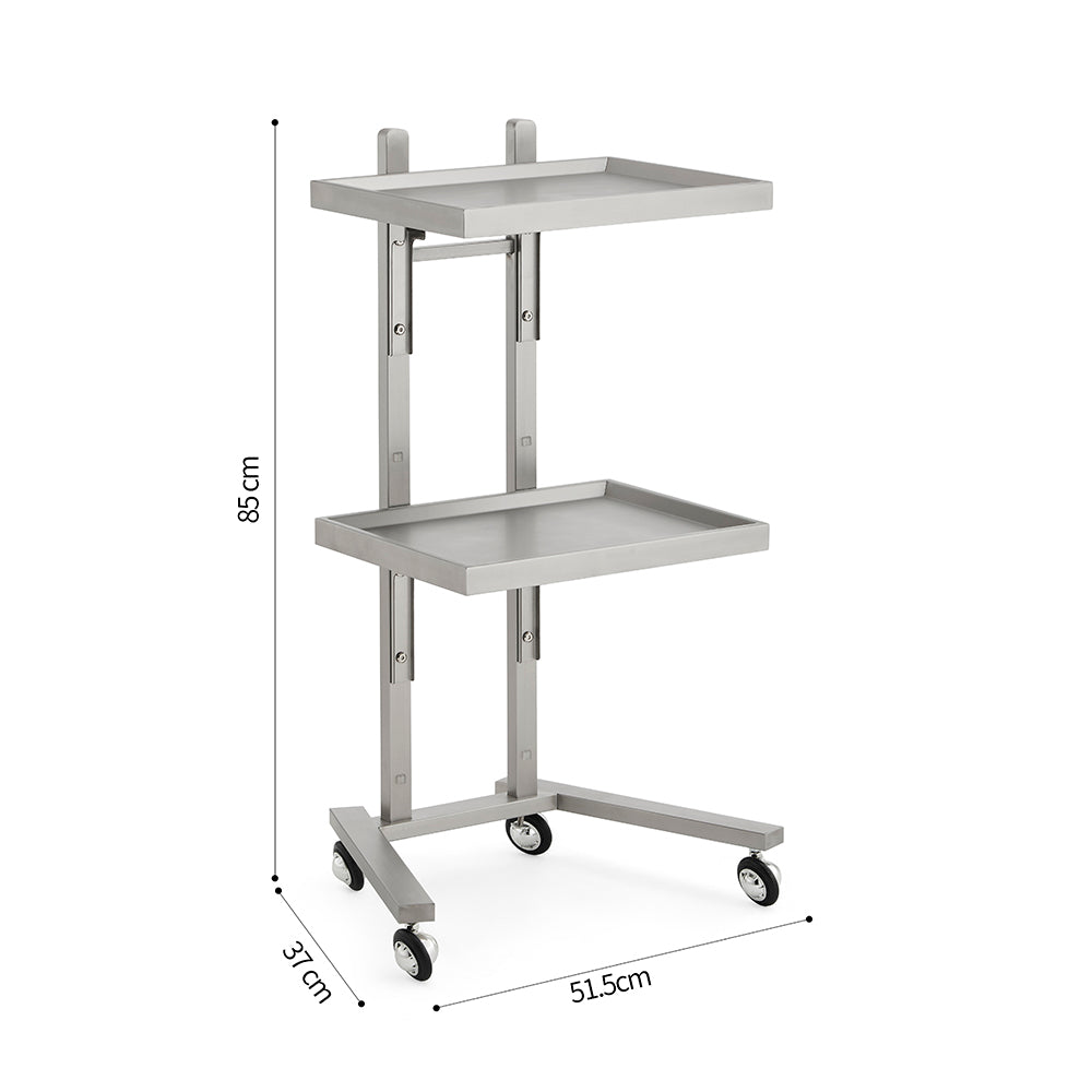 Professional All-Metal Mobile Salon Trolley - Double-Tier Stainless Steel Service Cart with 360° Rotating Caster Wheels