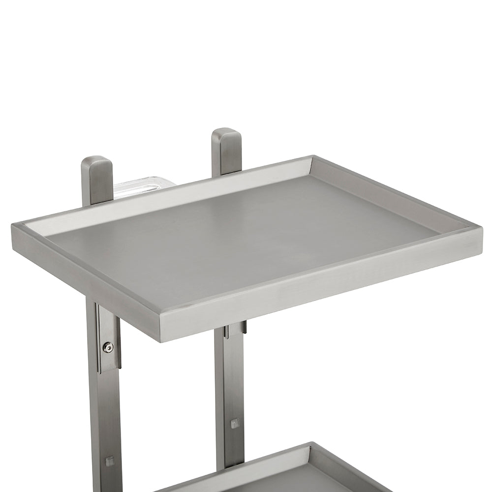 Professional All-Metal Mobile Salon Trolley - Double-Tier Stainless Steel Service Cart with 360° Rotating Caster Wheels
