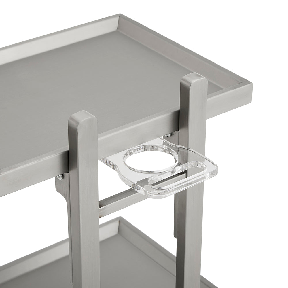 Professional All-Metal Mobile Salon Trolley - Double-Tier Stainless Steel Service Cart with 360° Rotating Caster Wheels