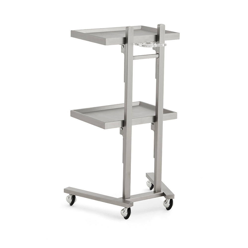 Professional All-Metal Mobile Salon Trolley - Double-Tier Stainless Steel Service Cart with 360° Rotating Caster Wheels