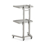 Professional All-Metal Mobile Salon Trolley - Double-Tier Stainless Steel Service Cart with 360° Rotating Caster Wheels